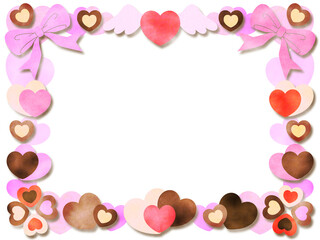 ハートとリボンのペーパークラフト風フレーム
