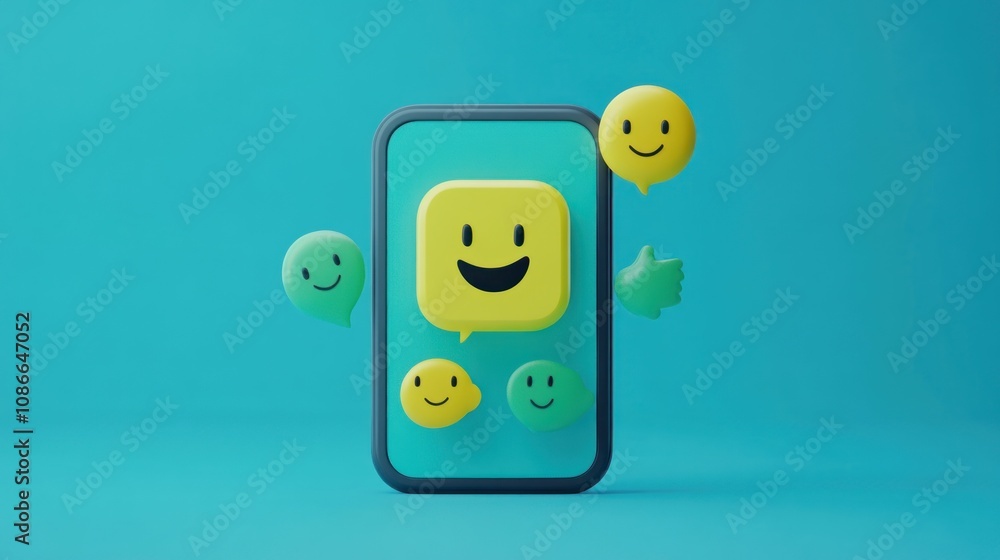 Aufkleber a smartphone displaying cheerful emojis and speech bubbles, symbolizing communication and positivity