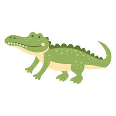 Cute crocodile isolated on white background. Cartoon nursery art baby character.