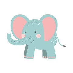 Cute elephant isolated on white background. Cartoon nursery art baby character.