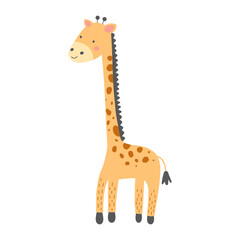 Cute giraffe isolated on white background. Cartoon nursery art baby character.