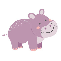 Cute hippopotamus isolated on white background. Cartoon nursery art baby character.