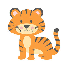 Cute tiger isolated on white background. Cartoon nursery art baby character.