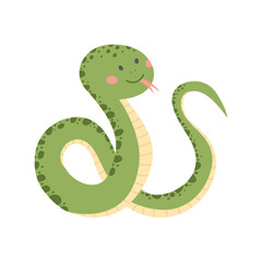 Cute snake isolated on white background. Cartoon nursery art baby character.