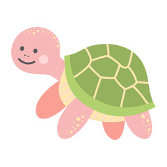 Cute turtle isolated on white background. Cartoon nursery art baby character.