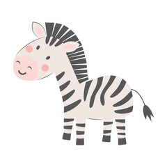Cute zebra isolated on white background. Cartoon nursery art baby character.