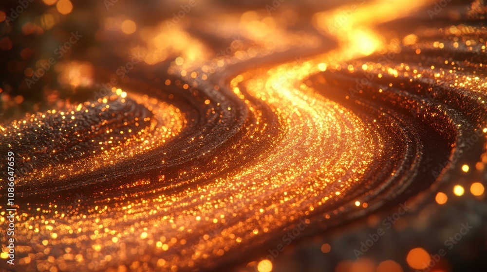 Poster a glowing, winding path of golden light and sparkles, creating a mesmerizing and enchanting visual e