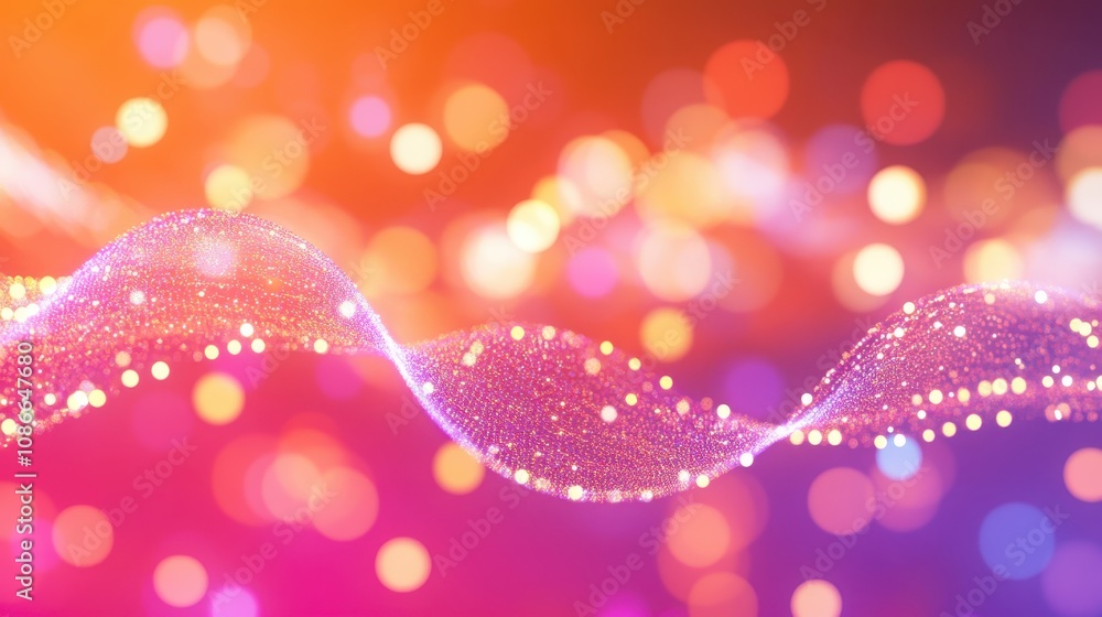 Poster a vibrant, abstract background featuring flowing waves of colorful light and sparkling particles, cr