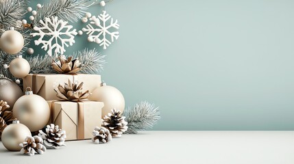 Dynamic snowflake designs surrounding artistic giftthemed sale texts, Christmas Deals, stylized festive vision