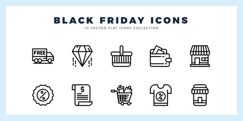 10 Black Friday Lineal icon pack. vector illustration.