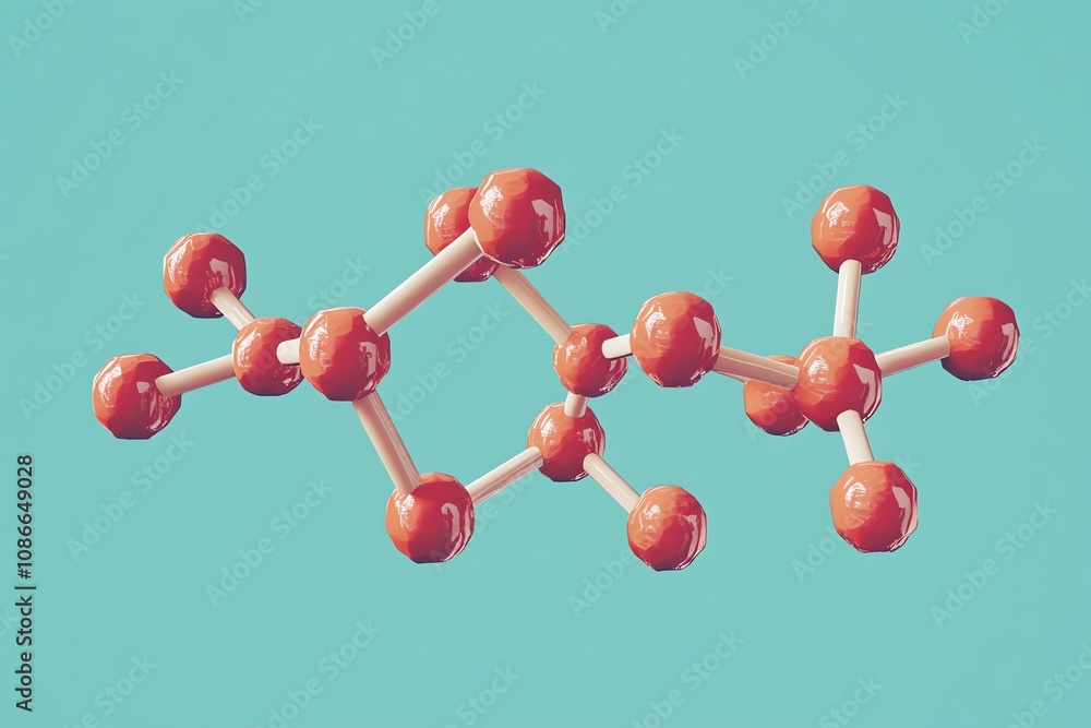 Poster 3D rendering of a molecule model on a teal background.