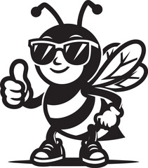 Honey bee mascot character silhouette vector illustration isolated on white background