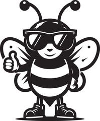 Honey bee mascot character silhouette vector illustration isolated on white background