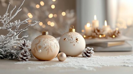 Frosted bauble designs featuring layered holiday gifts with bold sale icons, Exclusive Offers, seasonal luxury