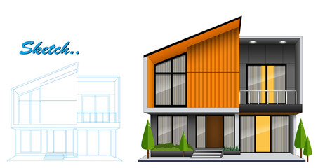 An Illustration of Modern Minimalist House Design with Sustainable Features  