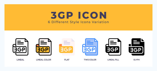 3gp file set of icons. Vector illustration with different styles.