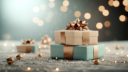 Layered frosty textures highlighting luxurious gift stacks with glowing sale texts, Exclusive Deals, refined festive appeal