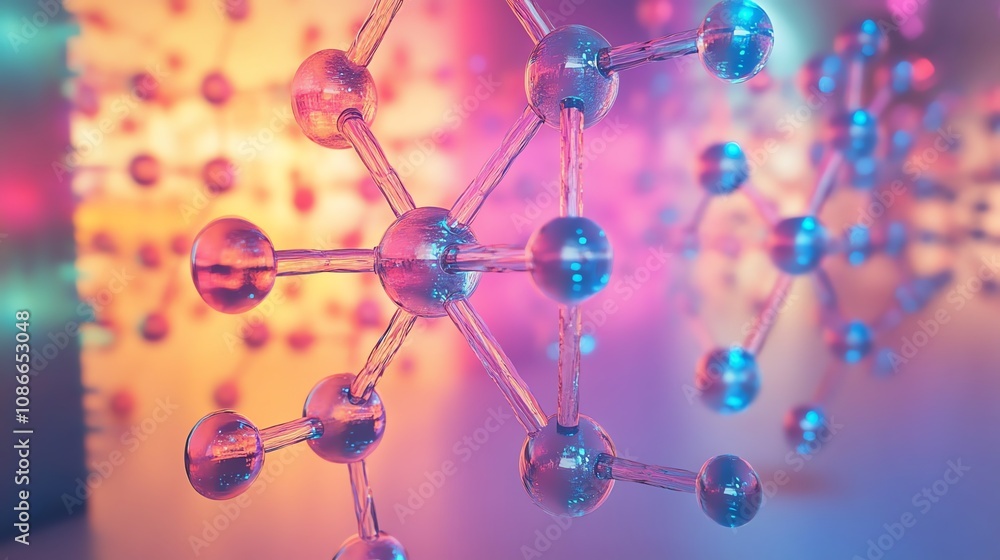 Poster Abstract 3D rendering of molecular structures in vibrant colors.