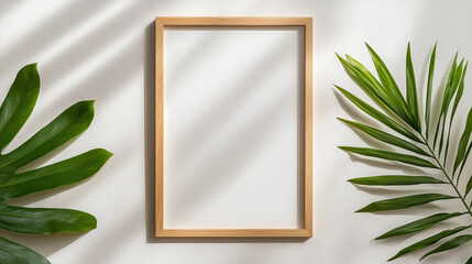Empty picture frame in Scandinavian style room with greenery