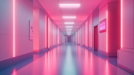 A sleek, empty hospital corridor in a futuristic medical quality