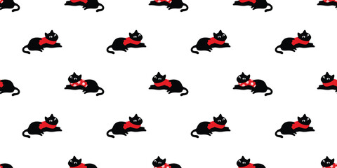 cat seamless pattern christmas black kitten santa claus hat calico neko vector cartoon pet doodle gift wrapping paper tile background repeat wallpaper scarf isolated illustration design