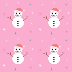 Pink Christmas seamless pattern with Snowman