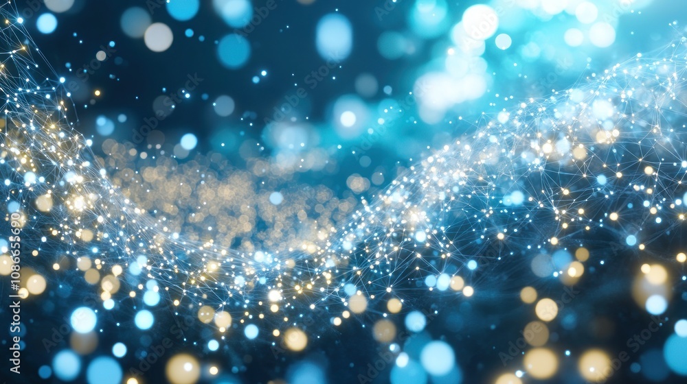 Poster Abstract digital background with shimmering lights and particles creating a wave effect.