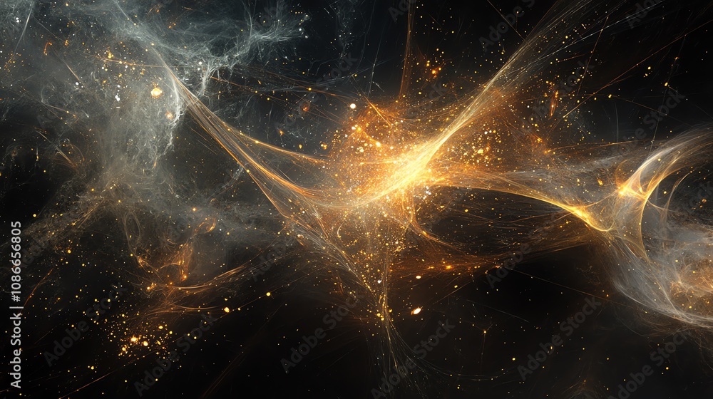 Aufkleber abstract cosmic nebula with glowing particles and energy streams.