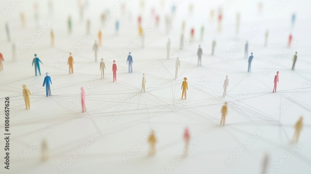 Aufkleber abstract representation of diverse people connected through lines on a soft blurred background, symb