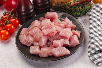 Diced raw turkey fillet cubes