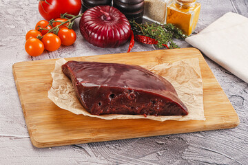 Raw beef liver for cooking
