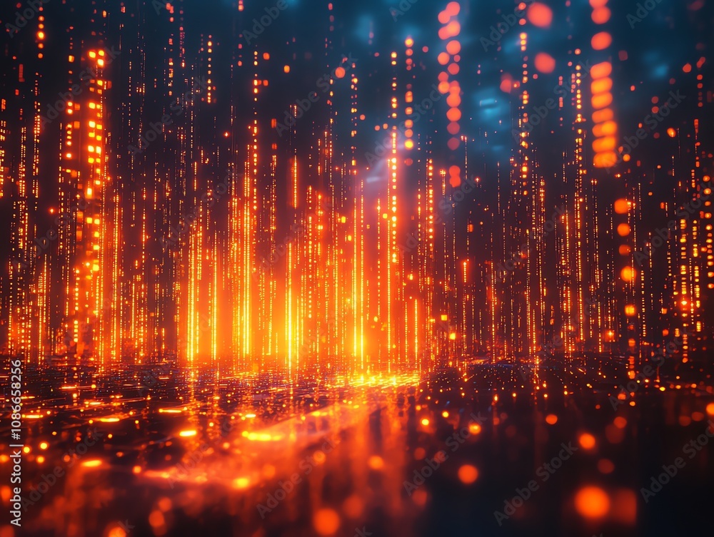 Aufkleber abstract digital city at night with glowing lines and bokeh.