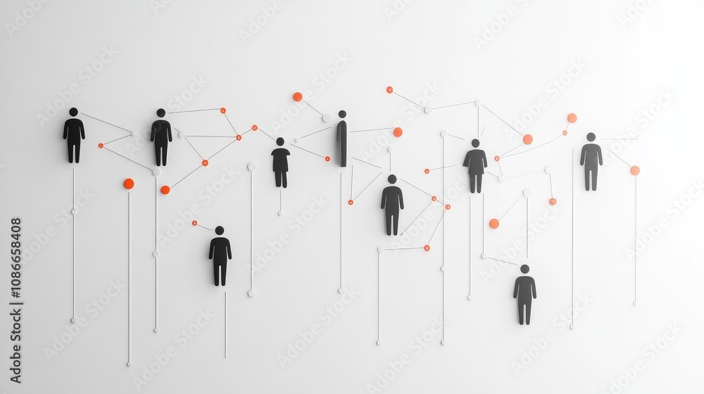 Poster abstract representation of human connections and social networking with silhouette figures and nodes