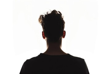 silhouette of man from behind on white background looks away