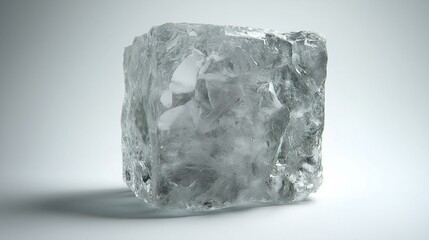 Obraz premium Crystal clear natural ice block in light blue tones, levitate on white background.
