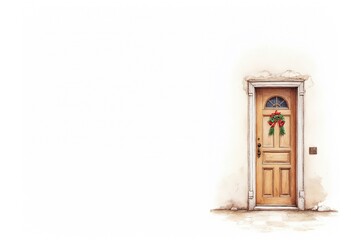 Obraz premium Christmas door on a white background watercolor