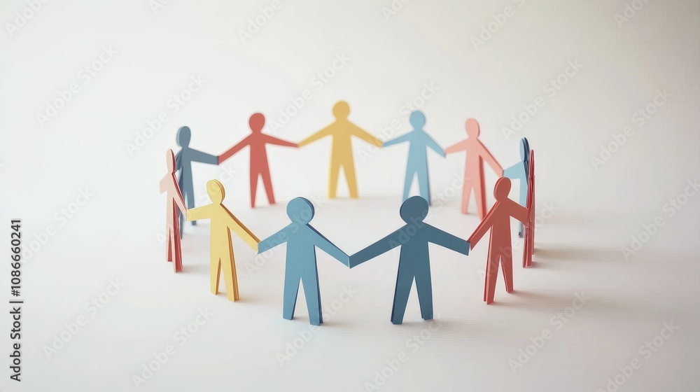 Poster colorful paper cutouts representing diversity and unity in a circular formation for themes of commun
