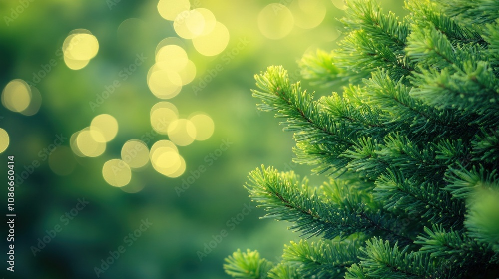 Poster soft-focus background of a green tree with sky bokeh effects, creating a serene and dreamy atmospher