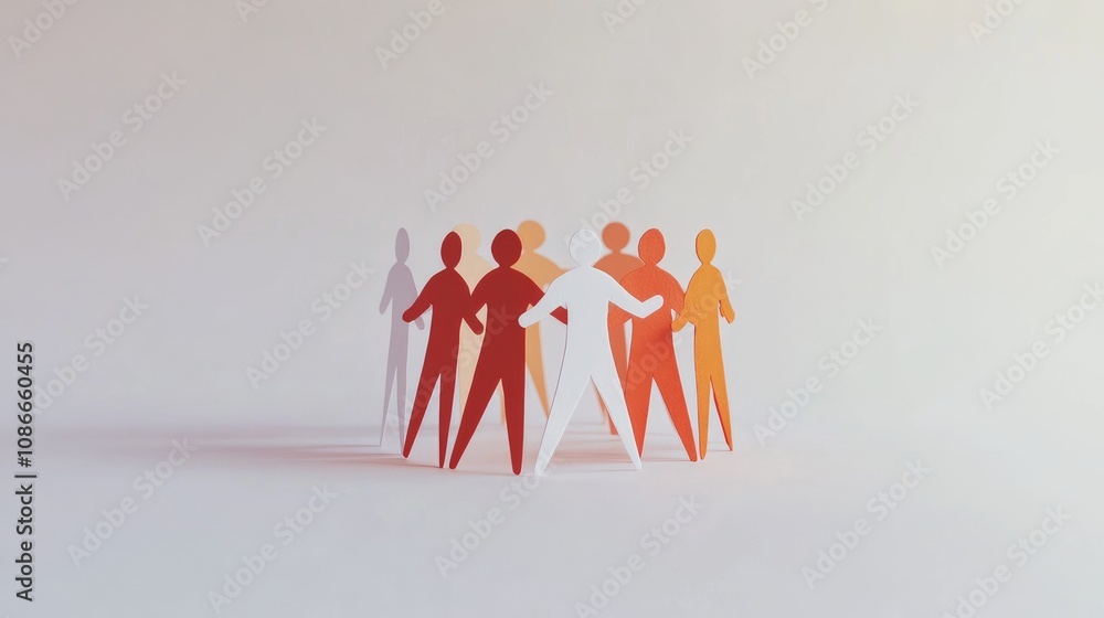 Poster group of colorful paper cut out figures symbolizing unity and diversity in community collaboration a