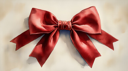 A playful watercolor sketch of a soft, elegant velvet bow in deep burgundy, centered on a white surface