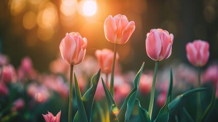 Pink tulips in a spring garden