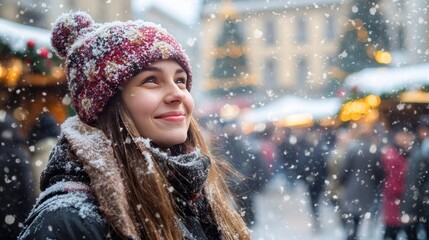 Tourists embrace winter magic in prague s old town square with christmas market and snowfall