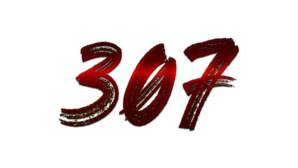 3D blood red number design of 307 on white background.