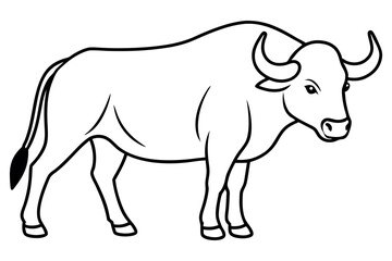 Black line art of a buffalo with simple and clean design on white background