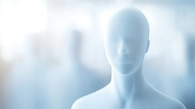 Face recognition concept showcasing a blurred background with selective focus on a smooth, faceless silhouette, creating a sense of anonymity and technology.