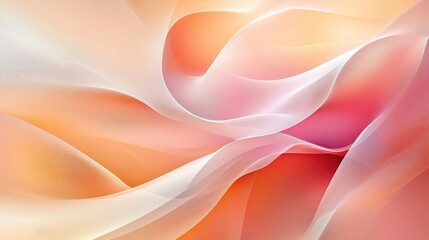 Obraz premium Abstract backdrop featuring soft 3D shapes and flowing waves in gentle gradients of peach, pink, and white creating a tranquil, fluid aesthetic.