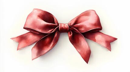 A vibrant watercolor illustration of a plush, luxurious velvet bow in a deep red shade, with flowing fabric, on a white background