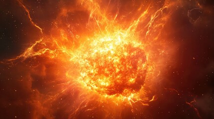 Fototapeta premium A massive fiery explosion creates a brilliant fireball lighting up the night sky with intense flames and vibrant sparks, showcasing chaos and energy.