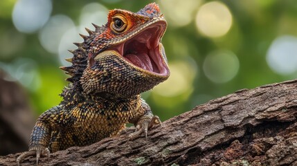 Close-Up of a Lizard with Open Mouth