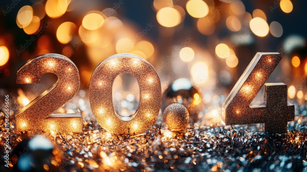 Poster glittering celebration with brightly illuminated numbers representing new year or milestone event se